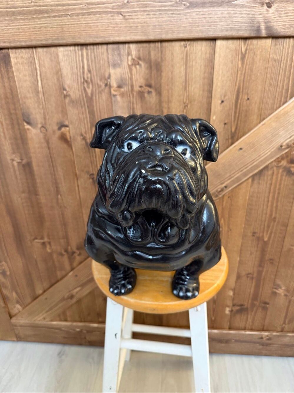 Large Black English Bulldog Coin Bank Non Opening Glossy Figurine Decor READ (94